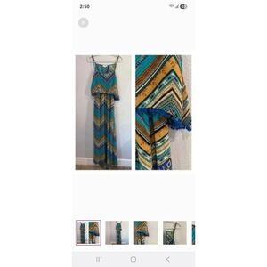 Umgee USA Women's Maxi Dress Sleeveless Blue Aztec Print Boho Open Back‎ L 314